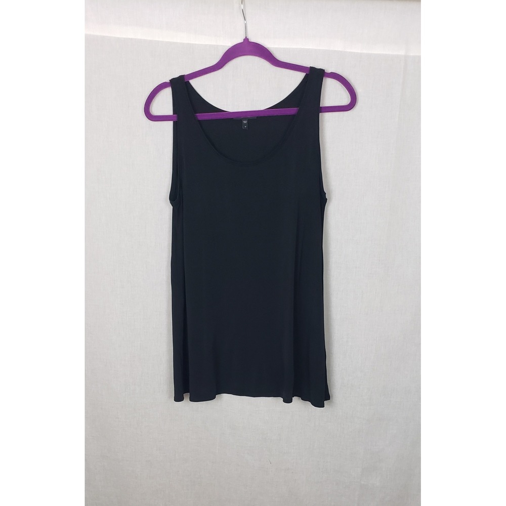 Eileen Fisher Black 100% Silk Jersey Sleeveless Tank Top M Quiet Luxury Chic